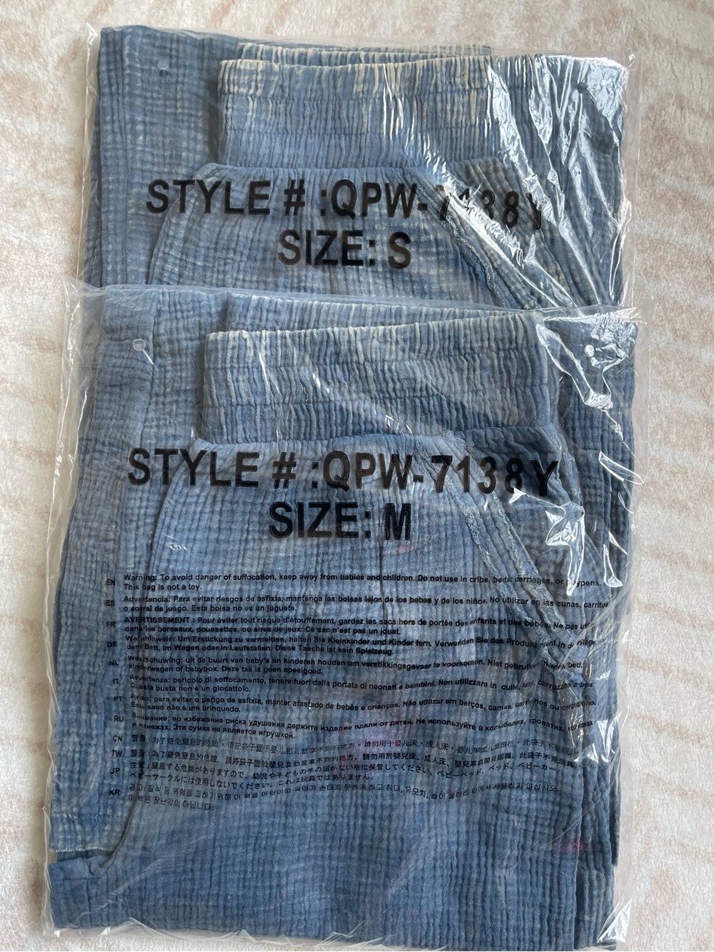 Zenana 100% Cotton Acid-Wash Gauze Pants - Dusty Blue - Picture 3 of 9